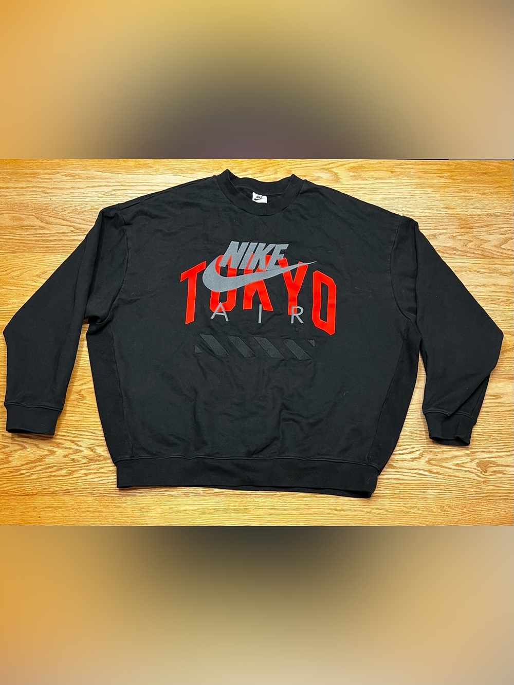 Nike Air Tokyo Men's Fleece Crew Sweatshirt Black/Red/Grey Size L